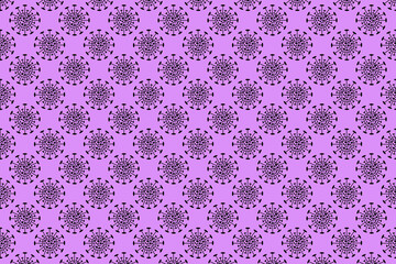 Coronavirus illustration on a purple background. Seamless pattern with covid-19 virus sign.
