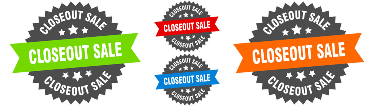 closeout sale sign. round ribbon label set. Seal