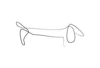SINGLE-LINE DRAWING OF A SAUSAGE DOG. This hand-drawn, continuous, line illustration is part of a collection of artworks inspired by the drawings of Picasso. Each gesture sketch was created by hand. - obrazy, fototapety, plakaty