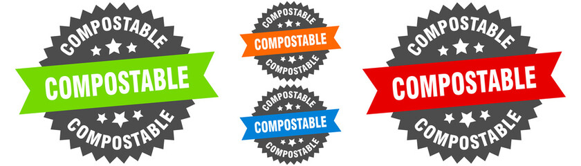 compostable sign. round ribbon label set. Seal