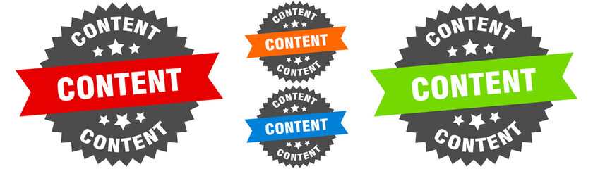 content sign. round ribbon label set. Seal