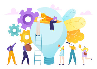 Idea project money investment, crowdfunding finance donation vector illustration. Investor support with success financial donate, innovation startup service. Investing people help to entrepreneur.