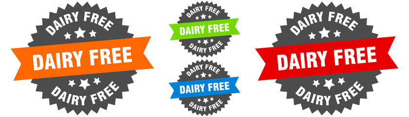 dairy free sign. round ribbon label set. Seal