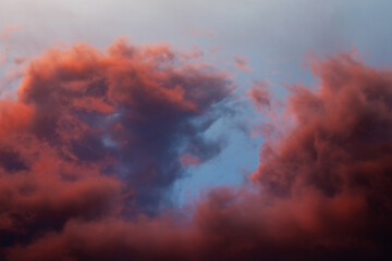 Fototapeta premium Dramatic sky background. Red clouds on sunset. 