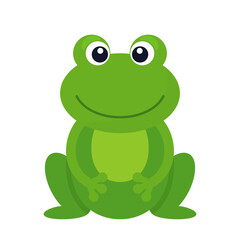 Character of funny green frog isolated on white background.