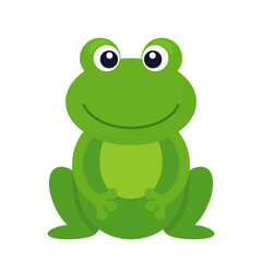 Character of funny green frog isolated on white background.