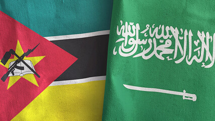 Saudi Arabia and Mozambique two flags textile cloth 3D rendering