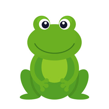 Character of funny green frog isolated on white background.