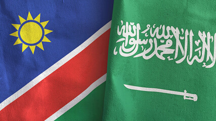 Saudi Arabia and Namibia two flags textile cloth 3D rendering