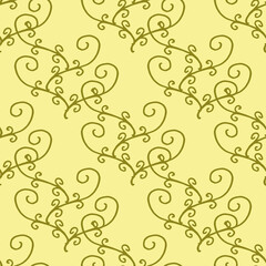 Seamless pattern with decorative elements on light yellow background. Vector image.