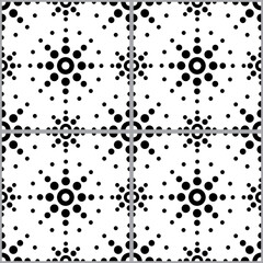 Moroccan geometric seamless vector tile pattern with dot art, black and white repetitive design
