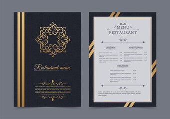 Luxury restaurant menu with logo ornament
