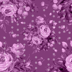 Seamless pattern of bright bouquets of roses with berries