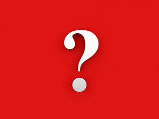 White question mark on a red background. 3D illustration