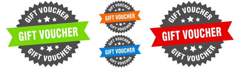 Obraz premium gift voucher sign. round ribbon label set. Seal