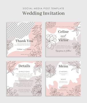 Minimalist floral wedding social media post template