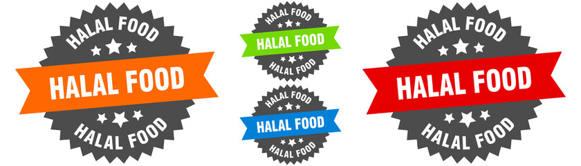 halal food sign. round ribbon label set. Seal