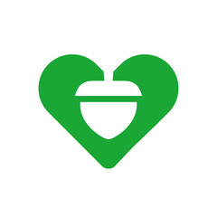 Acorn love logo icon design, heart with oak nut symbol - Vector