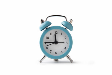 Blue retro alarm clock isolated on white background. Clipping path