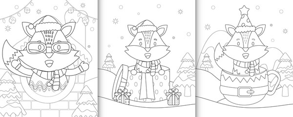 Fototapeta premium coloring book with cute fox christmas characters