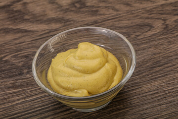 Dijon mustard sauce in the bowl