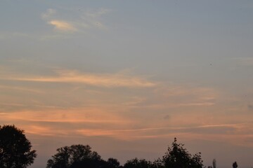 Sky of Bursa, Turkey during the sunset. Silhouette of minaret of a local mosque and plane tree and Ulu Mountain.