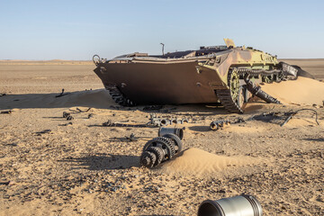 Abandoned military tank in the desert, Chad	