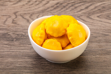 Marinated patissons in the bowl