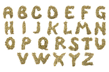 latin letters of the alphabet made of sand