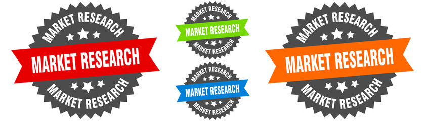 market research sign. round ribbon label set. Seal
