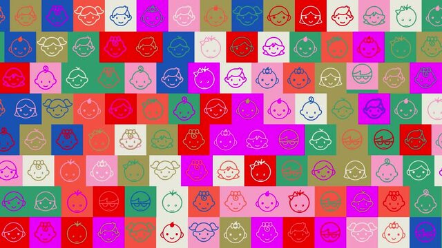 Universal Childrens Day. background. seamless pattern. loop mosaic animation. banner or backdrop with multicolored, flashing icons, logos or illustrations.