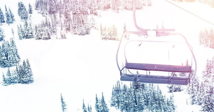 Animation of landscape with winter scenery and ski chair lift