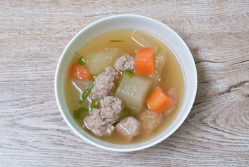 boiled winter melon with chop pork soup on bowl 