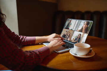 Meeting online, job or education. Close up screen. Remote working. Workplace anywhere you go with PC, devices and gadgets. Concept of distance learning, isolation, business, shopping online