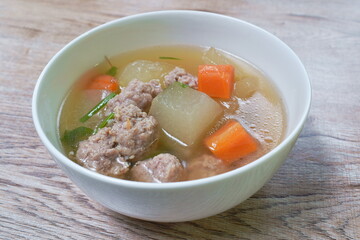 boiled winter melon with chop pork soup on bowl 
