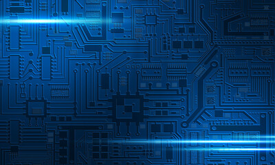 PCB background. Background is composed of a blue circuit board. Texture on theme of electronics....