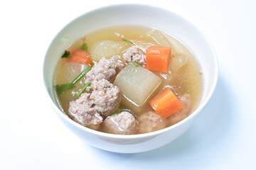 boiled winter melon with chop pork soup on bowl 