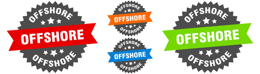 offshore sign. round ribbon label set. Seal