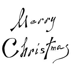 Merry Christmas text calligraphy. Merry Christmas lettering theme. Vector illustration of handwriting  Merry Christmas in English.