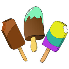 Set ice cream on a stick icon. Set chocolate ice cream vector illustration. Eskimo ice cream.