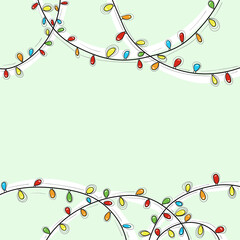 Christmas cute ornament hanging different color garland lights on mint color background. Vector stock illustration perfect for your design