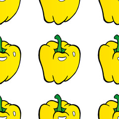 Sweet peppers seamless pattern. Vector illustration of a seamless pattern of sweet peppers. Hand drawn sweet bell pepper.