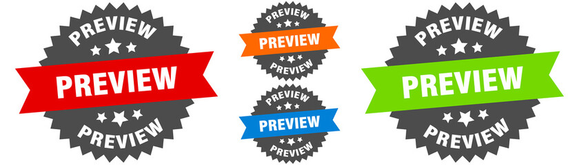 preview sign. round ribbon label set. Seal