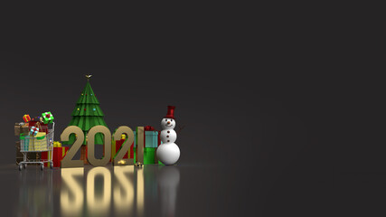 The snowman and shopping cart for Christmas and new year  holiday content 3d rendering