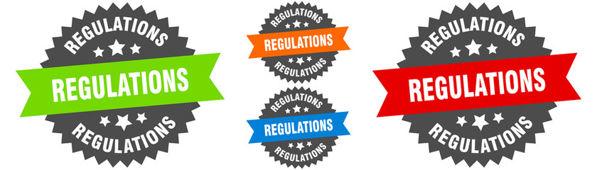 regulations sign. round ribbon label set. Seal