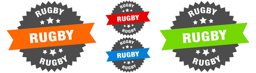 rugby sign. round ribbon label set. Seal