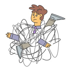 The man got entangled in his legs and arms