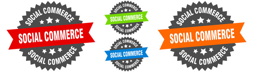 social commerce sign. round ribbon label set. Seal