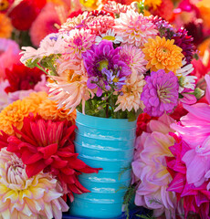 Beautiful flowers on display at an outdoor market