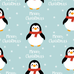 christmas pattern with cute penguins, vector illustration